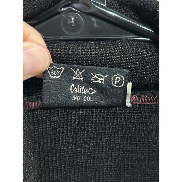 Mattie Black Beige Geometric Pattern Long Cardigan Jacket Fringe Scarf Sz Large - Picture 8 of 9